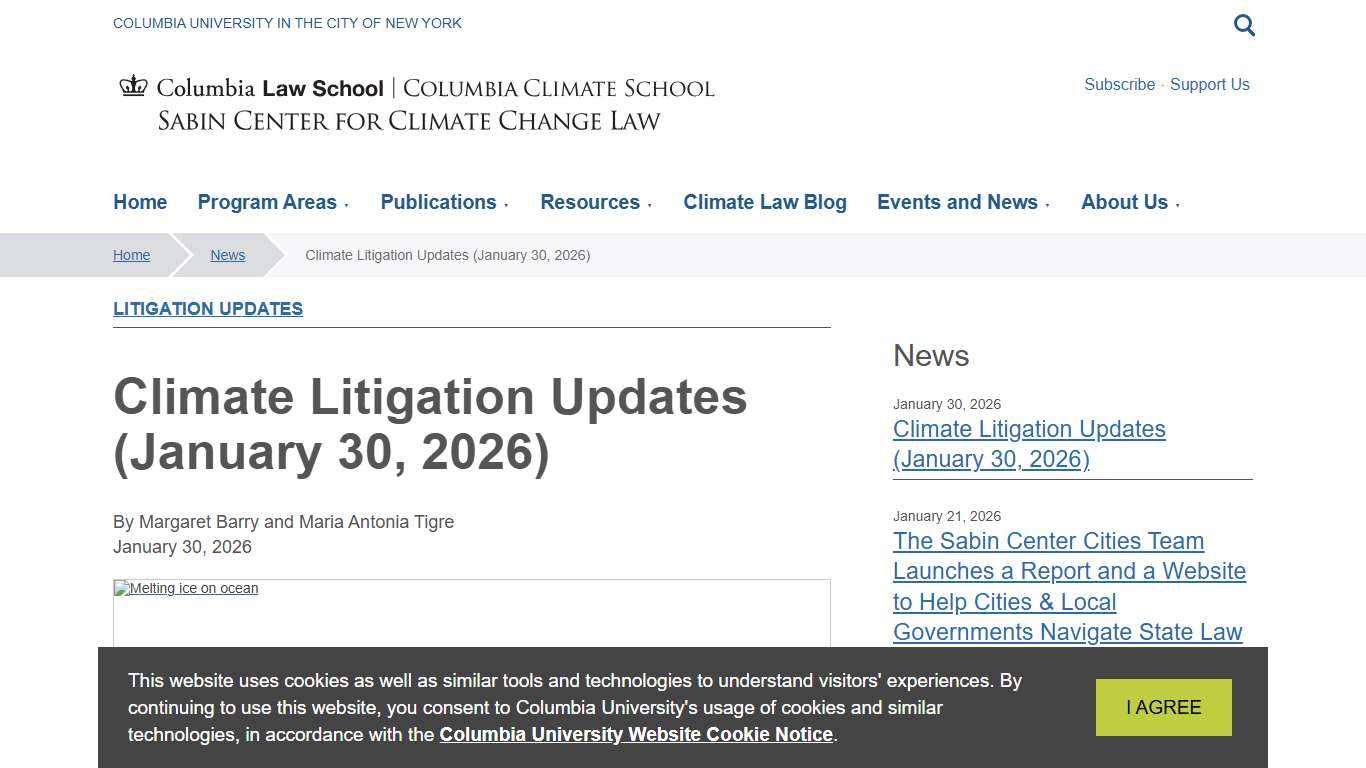 Climate Litigation Updates (January 30, 2026) Sabin Center for Climate Change Law