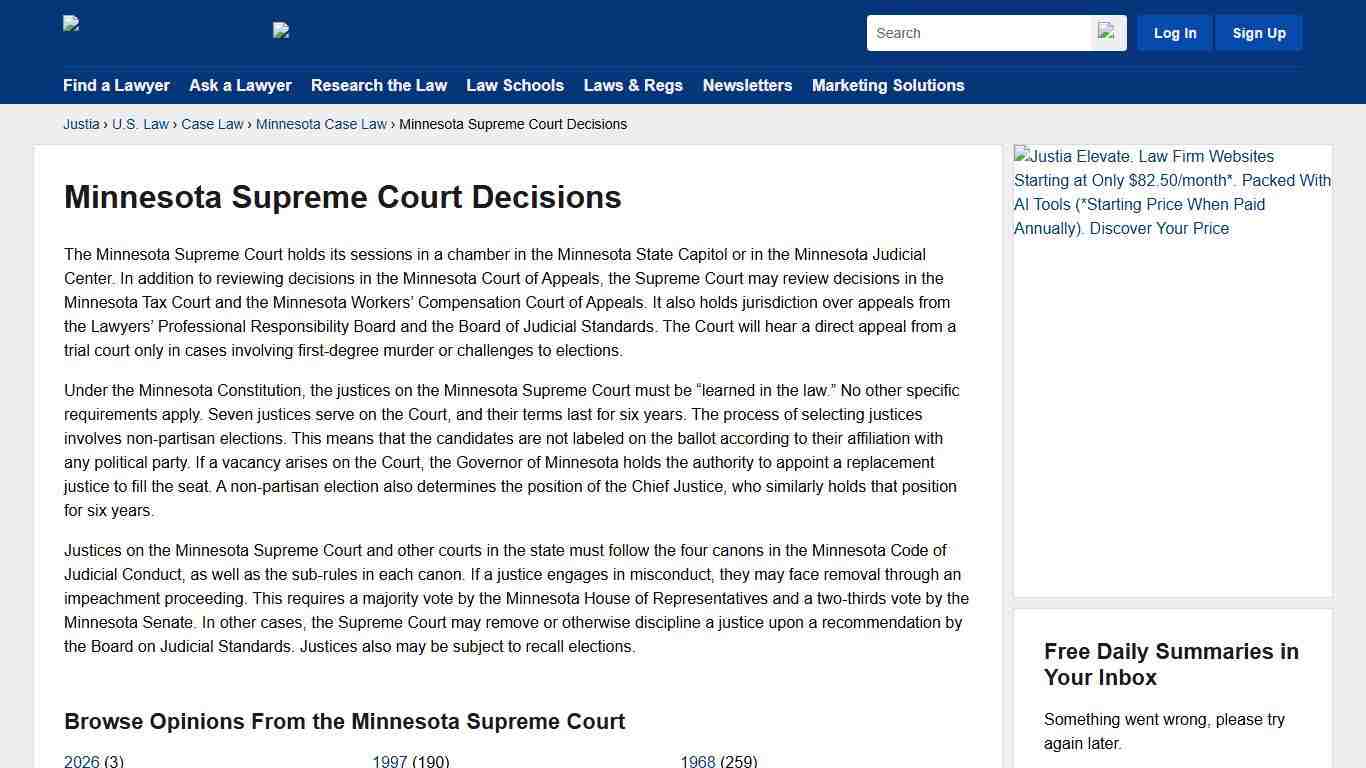 Minnesota Supreme Court Decisions :: Minnesota Case Law :: Minnesota Law :: U.S. Law :: Justia